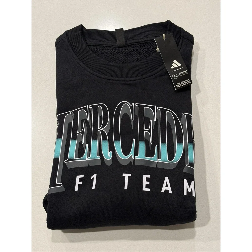 adidas Mercedes F1 Team Black Teal Fleece Sweatshirt Mens XL KG4747 NWT